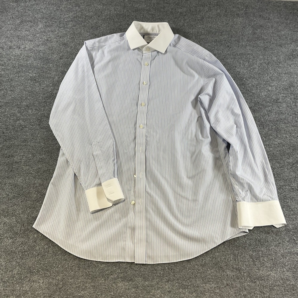 Charles Tyrwhitt Slim Fit Non-I Dress Shirt Blue White Stripe 17/35 French Cuffs